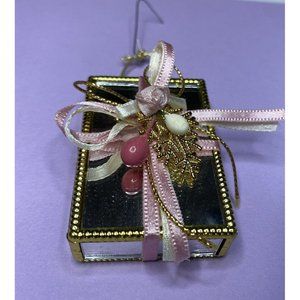Mirrored Box Christmas Ornament 2.25x1.5 Victorian Mirror Box Gold w/ Pink